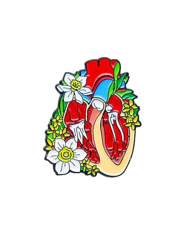 Flowers Heart Brooch - 0018