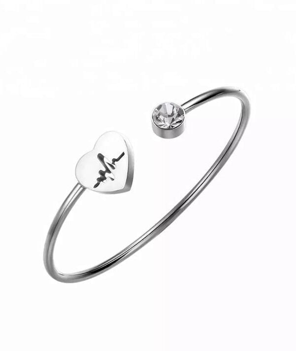 Stainless Steel Heartbeat Diamond Bracelet