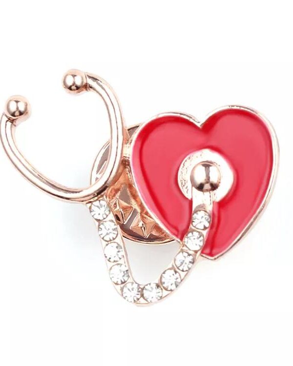 Stethoscope-Red Heart Rose Gold Brooch 0054